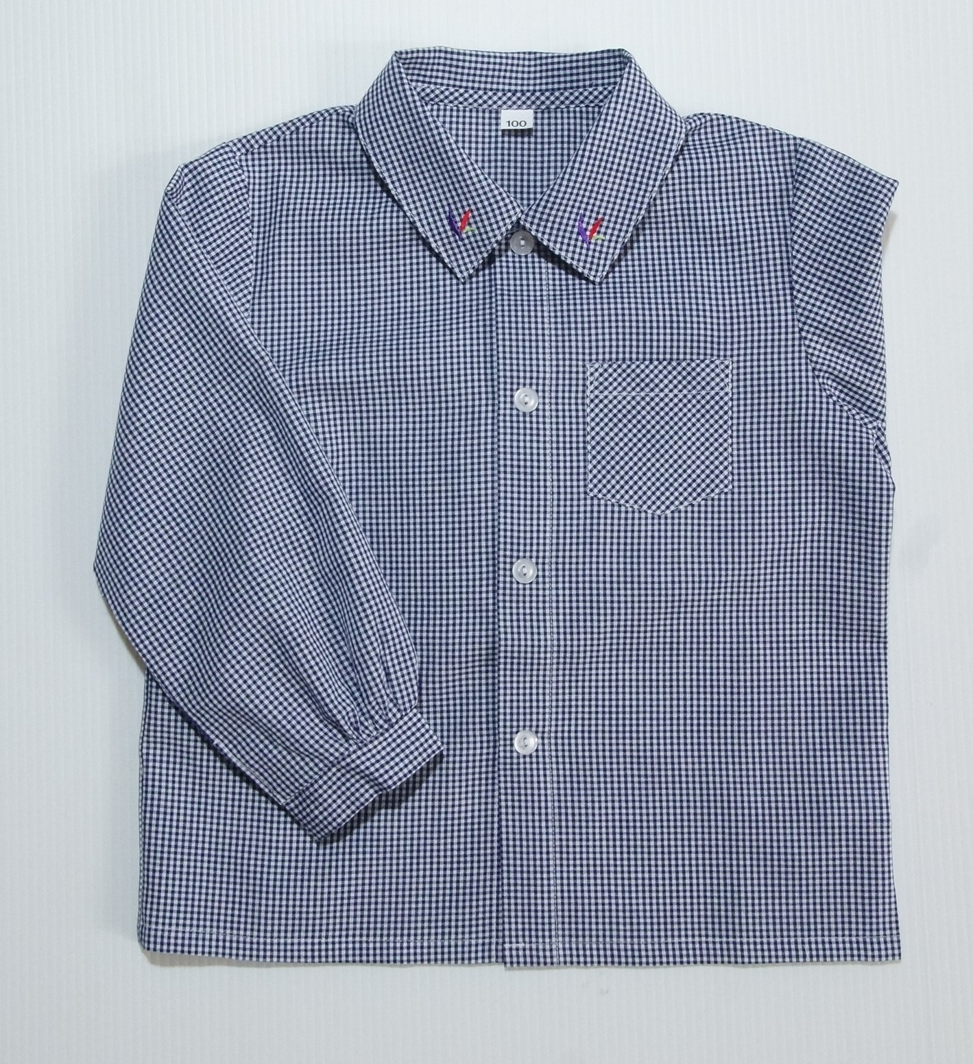 長袖チェックブラウス紺※自由購入品※(華頂短期大学附属幼稚園)